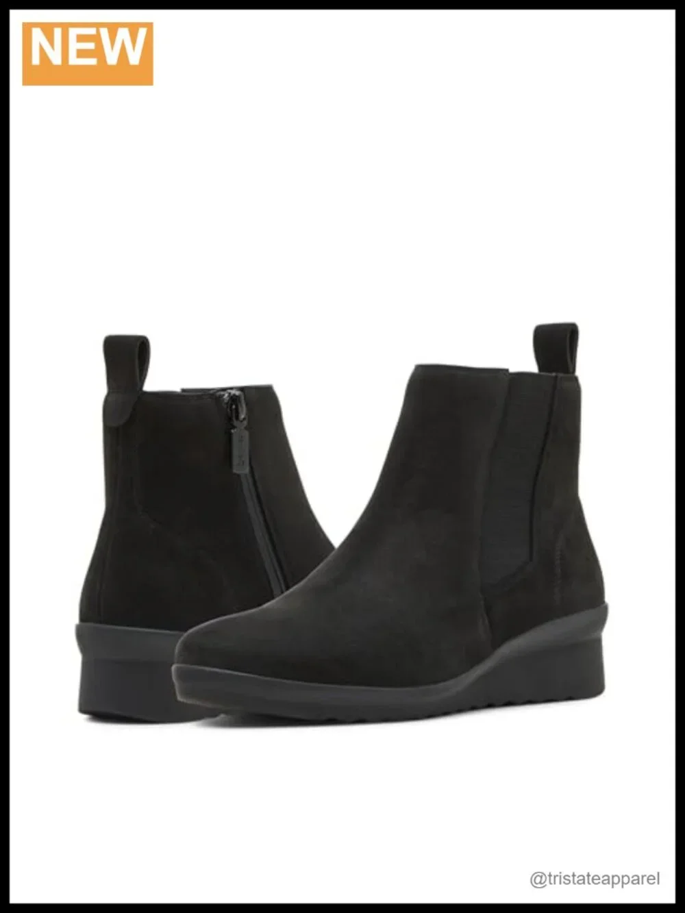 Waterproof Suede Ankle Booties, Pull-On Boots with Wedge Heel